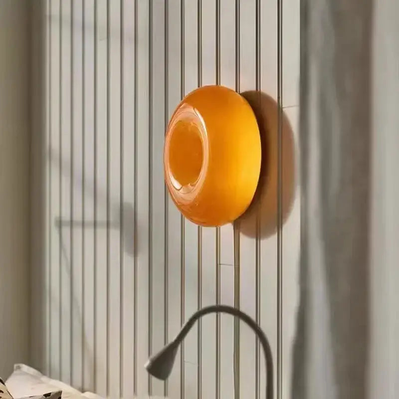Orange glass donut led wall sconce for bedroom lighting