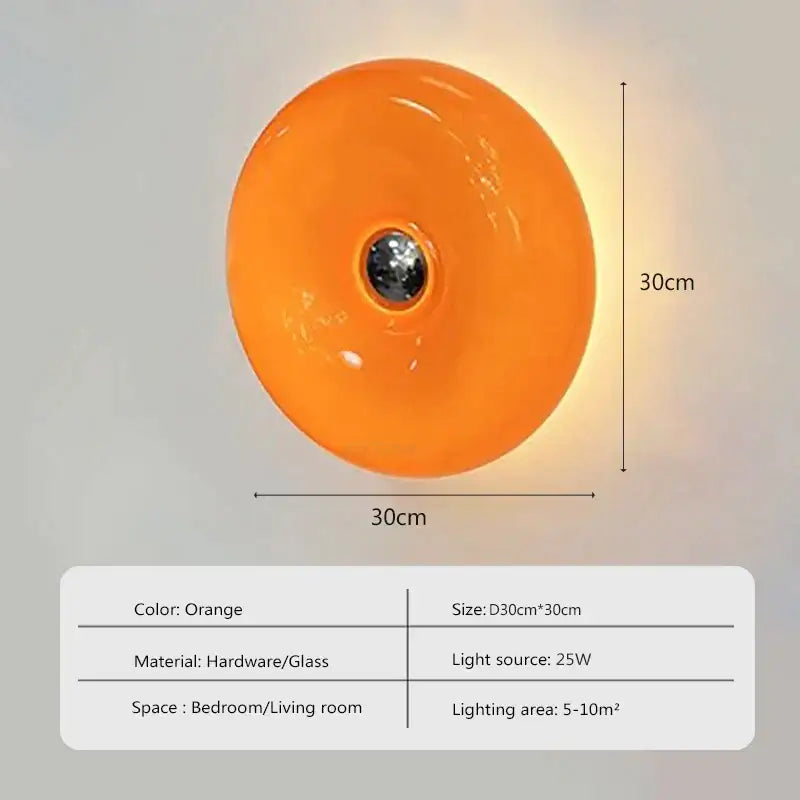 Orange glass donut led wall sconce for bedroom lighting