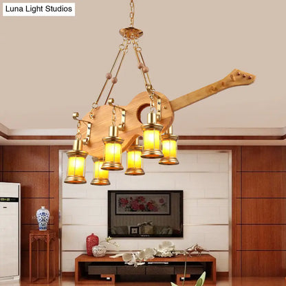 DecorBites™ Orange Glass Island Pendant Light w/ Fish/Guitar Design - Farm Gold Kerosene Hanging Lamp Kit