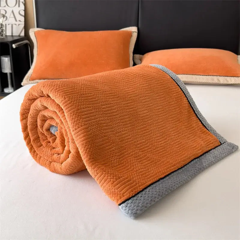 Orange & gray carved velvet blanket living room fleece throw