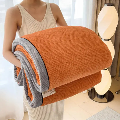 Orange & gray carved velvet blanket living room fleece throw