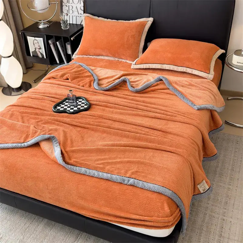 Orange & gray carved velvet blanket living room fleece throw