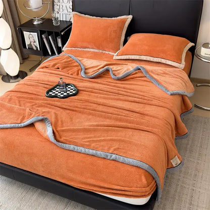 Orange & gray carved velvet blanket living room fleece throw