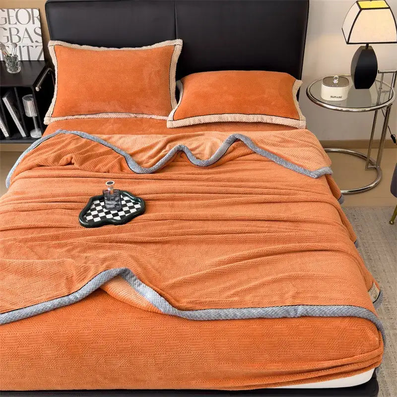 Orange & gray carved velvet blanket living room fleece throw