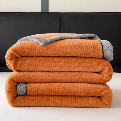 Orange & gray carved velvet blanket living room fleece throw