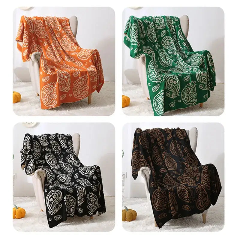 Orange & green cashew pattern blanket for living room