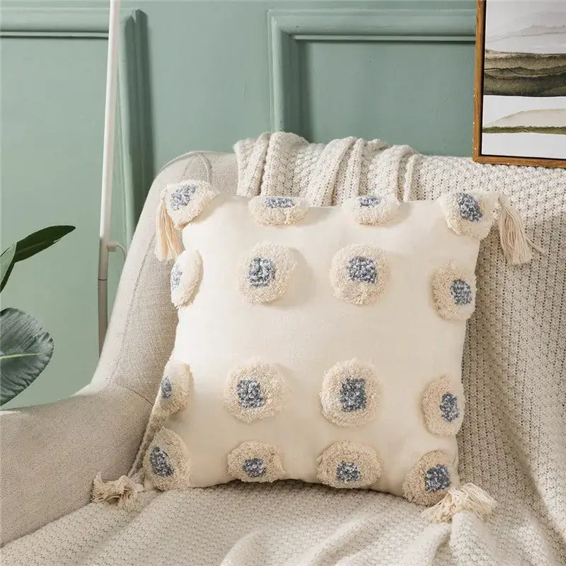 Orange & grey heart embroidery cushion cover living room tassels