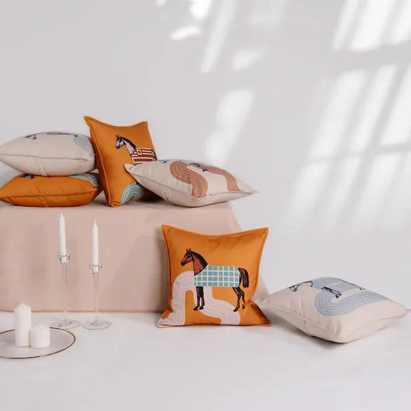 Orange horse 45x45 square throw pillowcase living room decor