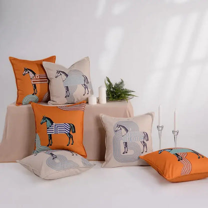 Orange horse 45x45 square throw pillowcase living room decor