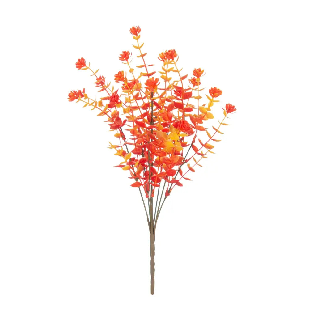 Orange & red artificial eucalyptus leaves in white pitcher – garden decor