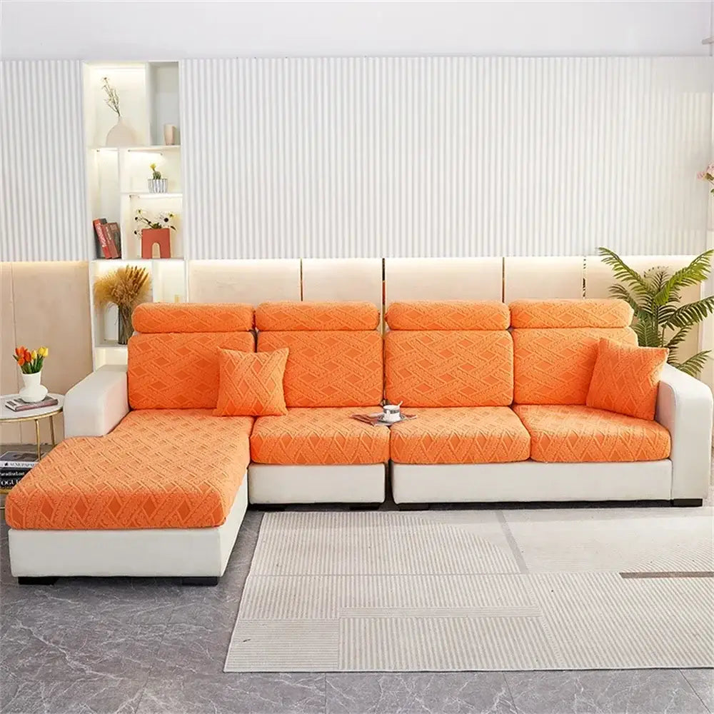 Orange & white jacquard velvet sofa seat covers living room protector