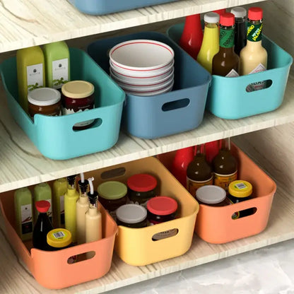 Orange yellow & teal plastic desktop storage basket office organizer