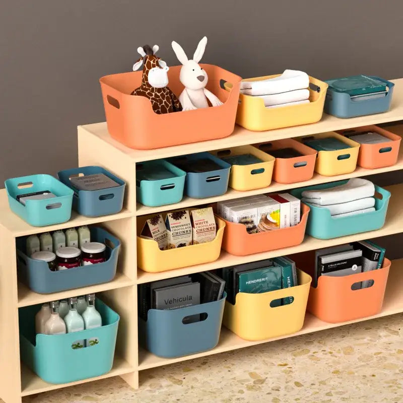 Orange yellow & teal plastic desktop storage basket office organizer