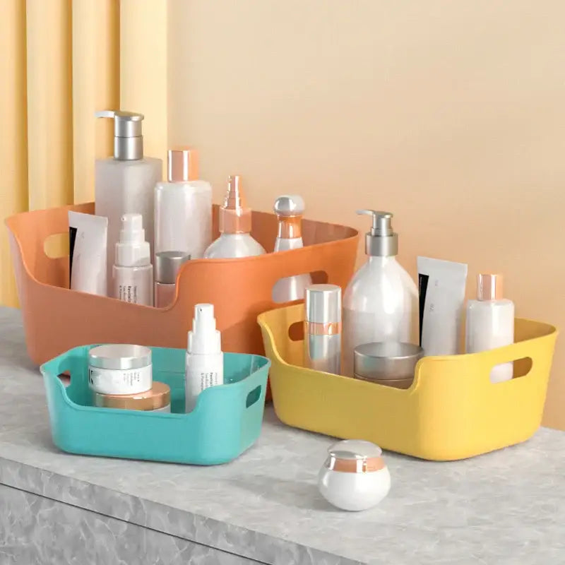 Orange yellow & teal plastic desktop storage basket office organizer