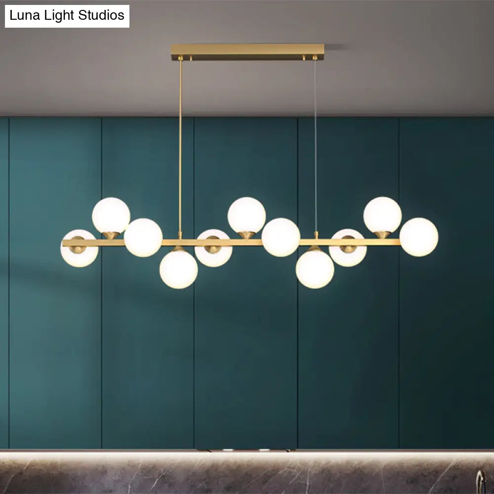 DecorBites™ Orb White Glass Shade Island Hanging Light - 11-Light Postmodern Restaurant Lamp
