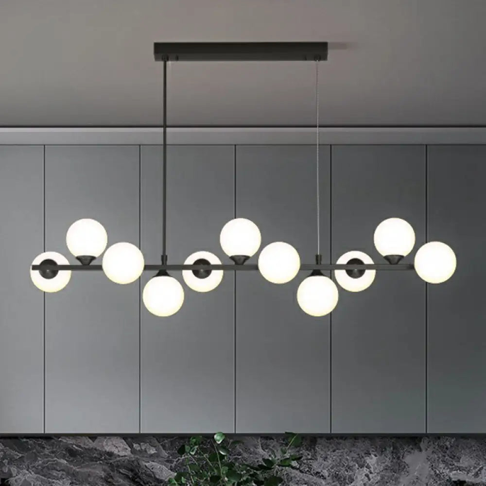 DecorBites™ Orb White Glass Shade Island Hanging Light - 11-Light Postmodern Restaurant Lamp
