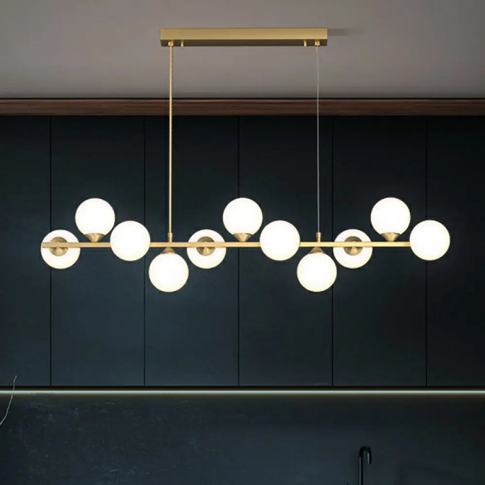 DecorBites™ Orb White Glass Shade Island Hanging Light - 11-Light Postmodern Restaurant Lamp