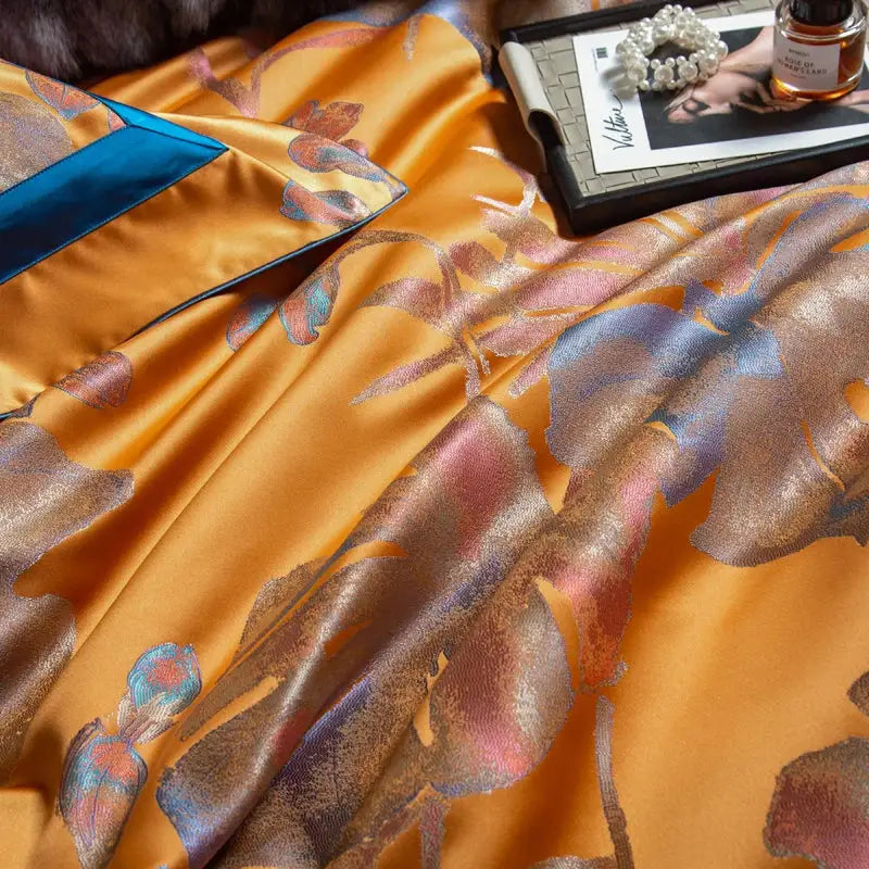 Orchid golden orange & teal egyptian cotton silk bedding set bedroom