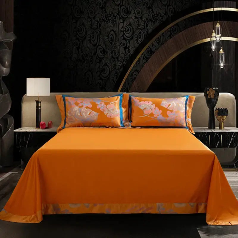 Orchid golden orange & teal egyptian cotton silk bedding set bedroom