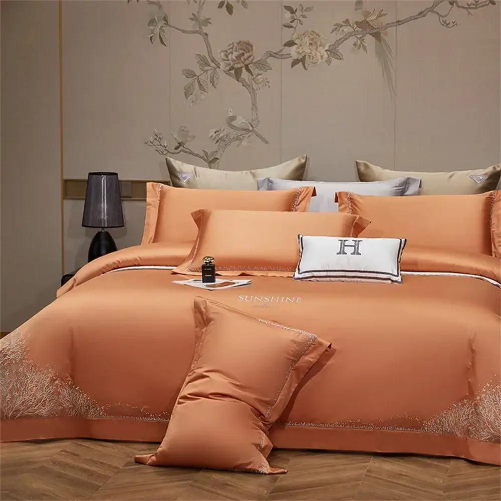 Orchid jacquard embroidery egyptian cotton bedding set bedroom