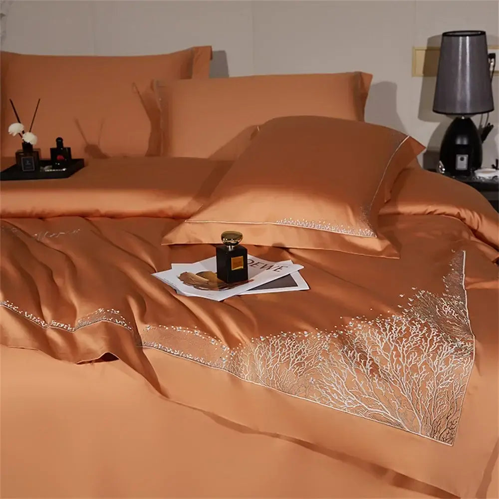 Orchid jacquard embroidery egyptian cotton bedding set bedroom