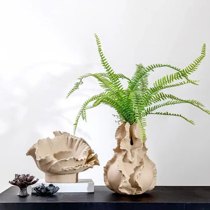 Organic black ceramic wavy flower vase living room decor storage