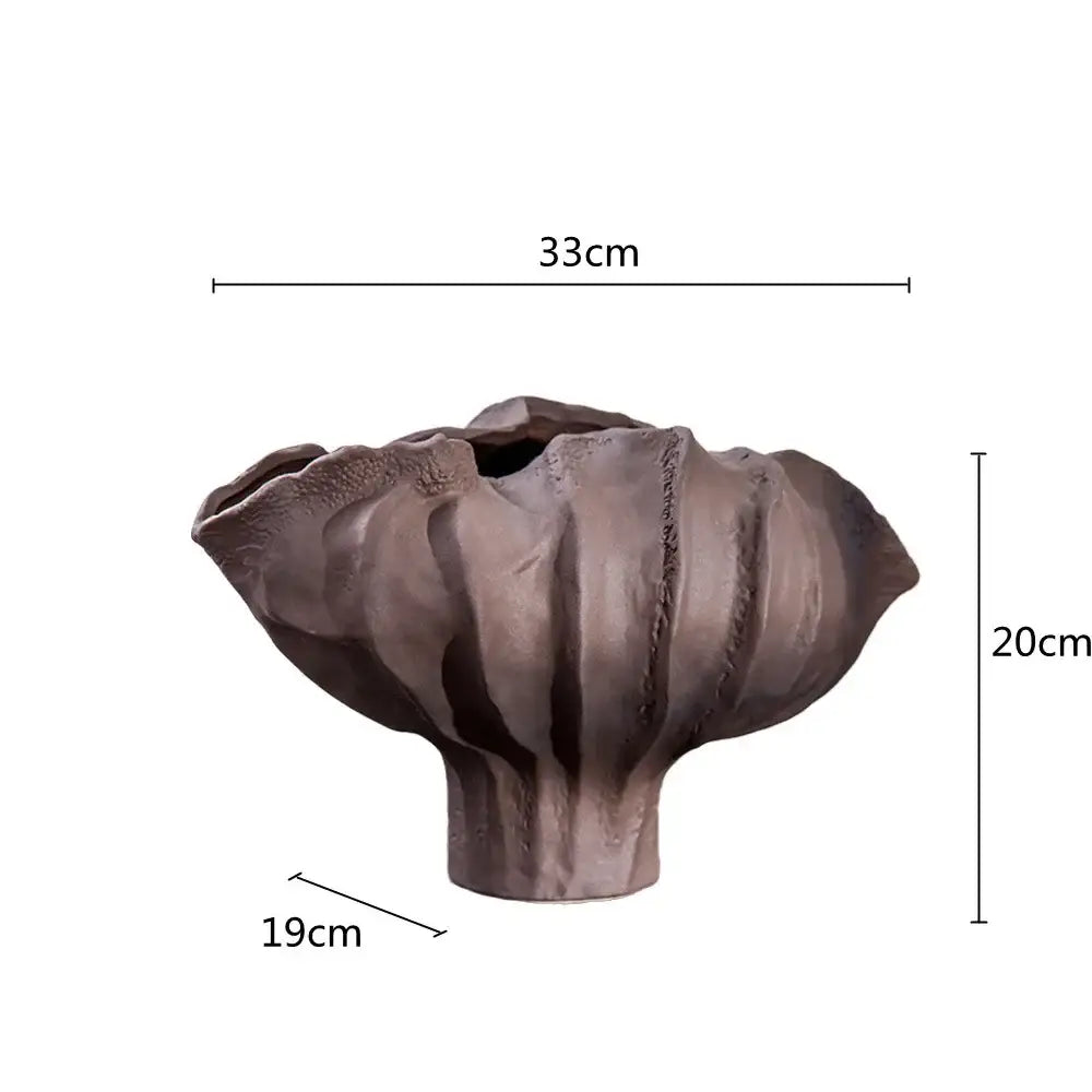 Organic black ceramic wavy flower vase living room decor storage