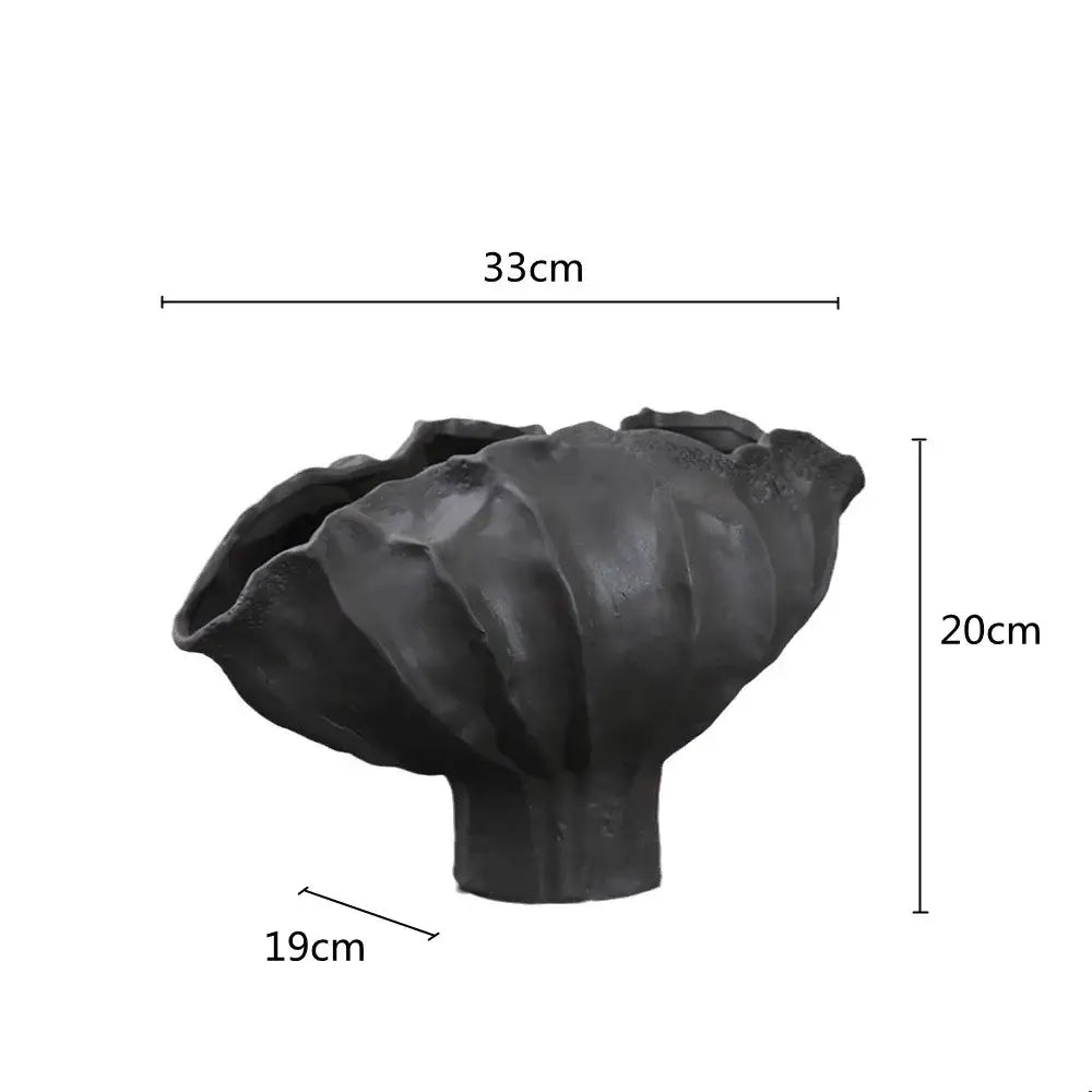 Organic black ceramic wavy flower vase living room decor storage