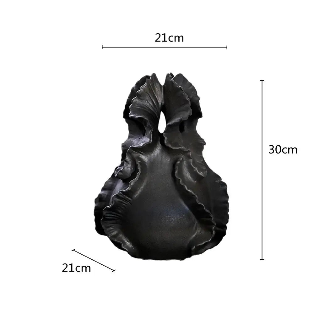 Organic black ceramic wavy flower vase living room decor storage