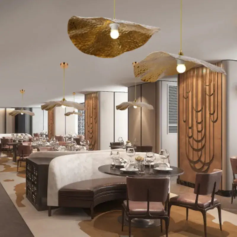 Organic golden iron lotus leaf pendant light for dining room