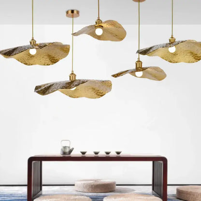 Organic golden iron lotus leaf pendant light for dining room