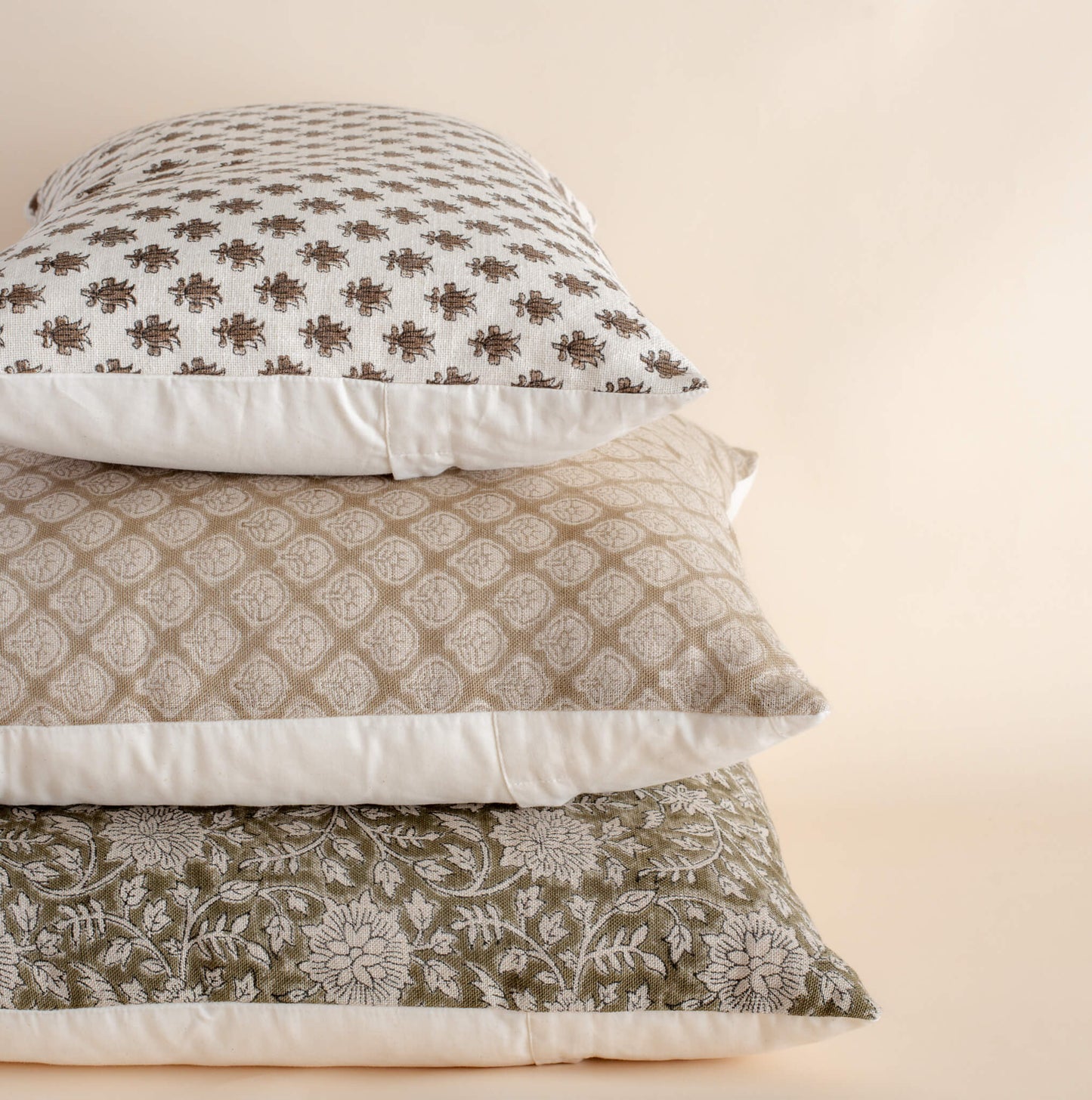 Cora Floral Block Printed Pillow Cover | Brown | Lumbar
