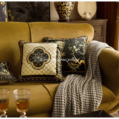 Oriental bamboo black gold pillow covers living room decor