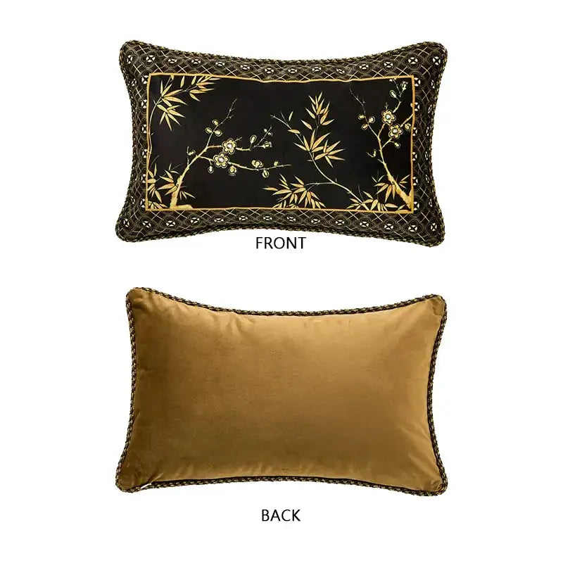 Oriental bamboo black gold pillow covers living room decor