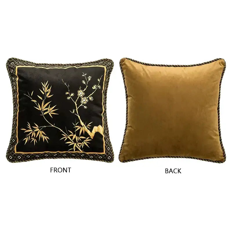 Oriental bamboo black gold pillow covers living room decor