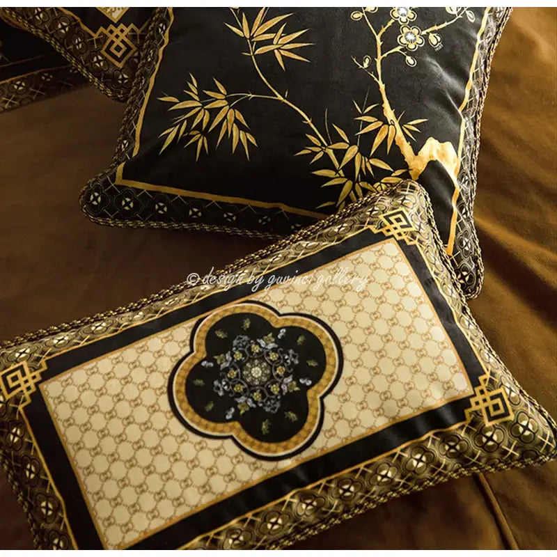 Oriental bamboo black gold pillow covers living room decor