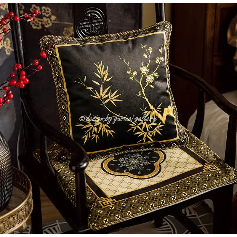 Oriental bamboo black gold pillow covers living room decor