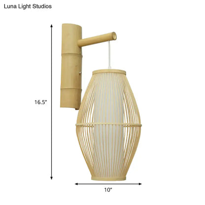 Oriental bamboo woven wall lamp – bedroom beige e26 e27 sconce