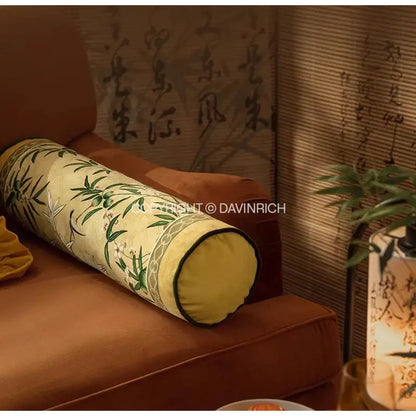 Oriental beige autum orchid velvet lumbar pillow cover bedroom decor