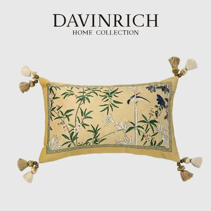 Oriental beige autum orchid velvet lumbar pillow cover bedroom decor