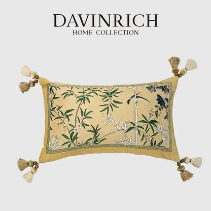 Oriental beige autum orchid velvet lumbar pillow cover bedroom decor