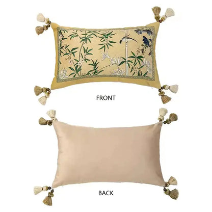 Oriental beige autum orchid velvet lumbar pillow cover bedroom decor