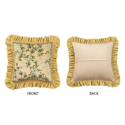 Oriental beige autum orchid velvet lumbar pillow cover bedroom decor