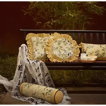Oriental beige autum orchid velvet lumbar pillow cover bedroom decor