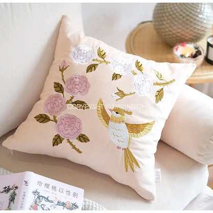 Oriental olive green bamboo embroidered fringed pillow cover bedroom
