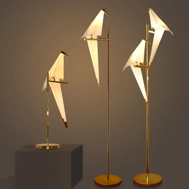 Origami crane bird design led pendant light dining room white gold