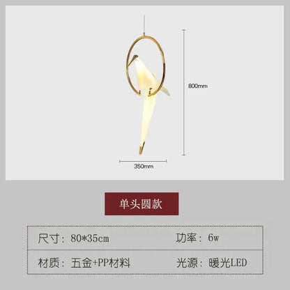 Origami crane bird design led pendant light dining room white gold