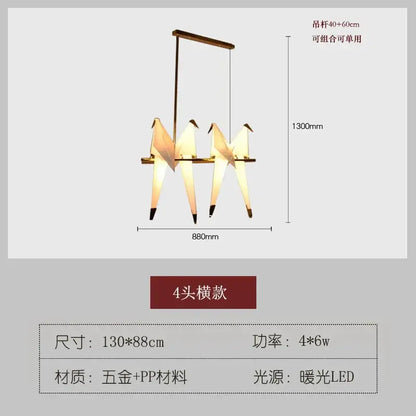 Origami crane bird design led pendant light dining room white gold