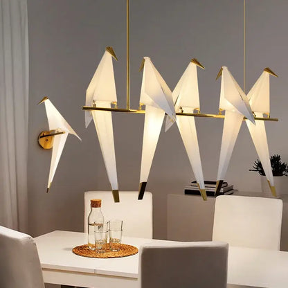 Origami crane bird design led pendant light dining room white gold