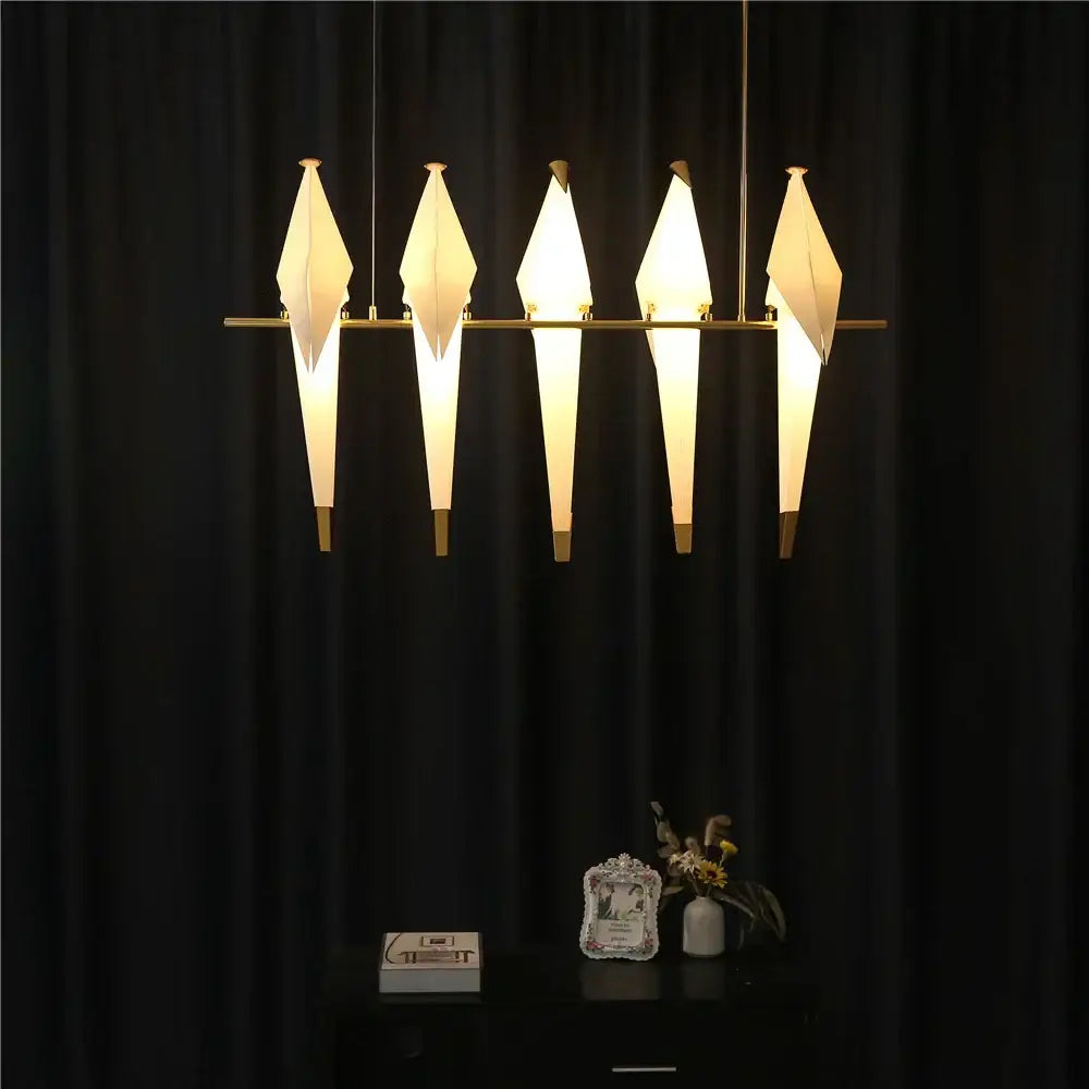 Origami crane bird design led pendant light dining room white gold